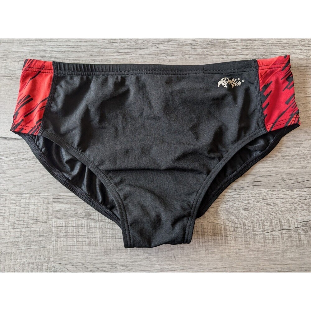 Dolfin Racer Swim Brief - Black with Red Side Panels - Men's Athletic Swimwear